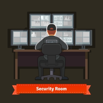 Security room with working professional